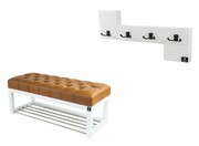 Ławka Pufa Pikowana Ekoskóra Brąz Guzik Tapicerowany LPP-4 + Wieszak Ścienny WDC-35 Kolory Emra Wood Design