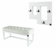 Ławka Pufa Pikowana Złamana Biel LPP-2 + Wieszak Ścienny WDC-19 Kolory Emra Wood Design