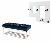 Ławeczka Pufa Pikowana Granatowy Guzik Tapicerowany LPP-4 + Wieszak Ścienny WDC-19 Kolory Emra Wood Design