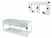 Ławka Pufa Pikowana Złamana Biel LPP-3 + Wieszak Ścienny WDC-22 Emra Wood Design