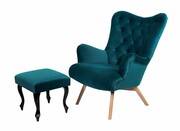 Fotel uszak CHESTERFIELD Turkus z podnóżkiem Emra Wood Design