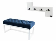 Ławka Pufa Pikowana Granat Guzik Tapicerowany LPP-2 + Wieszak Ścienny WDC-35 Kolory Emra Wood Design