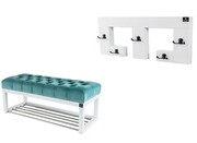 Ławka Pufa Pikowana Mięta Guzik Tapicerowany LPP-4 + Wieszak Ścienny WDC-22 Kolory Emra Wood Design
