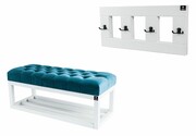 Ławka Pufa Pikowana Turkus LPP-3 + Wieszak Ścienny WDC-17 Emra Wood Design