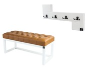 Ławka Pufa Pikowana Ekoskóra Brąz Guzik Tapicerowany LPP-2 + Wieszak Ścienny WDC-35 Kolory Emra Wood Design