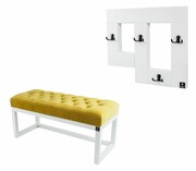 Ławka Pufa Pikowana Żółcień Cytrynowa Guzik Tapicerowany LPP-2 + Wieszak Ścienny WDC-19 Kolory Emra Wood Design