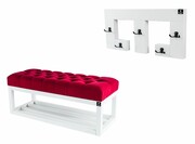 Ławka Pufa Pikowana Czerwona LPP-3 + Wieszak Ścienny WDC-22 Emra Wood Design