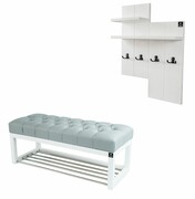 Ławka Pufa Pikowana Ekoskóra Popiel Guzik Tapicerowany LPP-4 + Wieszak Ścienny WDC-5 Kolory Emra Wood Design