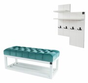 Ławka Pufa Pikowana Mięta Guzik Tapicerowany LPP-3 + Wieszak Ścienny WDC-5 Emra Wood Design