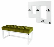 Ławka Pufa Pikowana Zielony Guzik Tapicerowany LPP-2 + Wieszak Ścienny WDC-19 Kolory Emra Wood Design