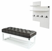 Ławka Pufa Pikowana Ekoskóra Brąz Guzik Tapicerowany LPP-3 + Wieszak Ścienny WDC-5 Kolory Emra Wood Design