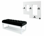Ławka Pufa Pikowana Czarna Guzik Tapicerowany LPP-3 + Wieszak Ścienny WDC-19 Emra Wood Design