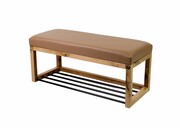 Ławeczka Pufa Tapicerowana Siedzisko Gładkie Ekoskóra Brązowa Dębowa Loft LPG-4 Rozmiary od 50 cm do 200 cm Emra Wood Design