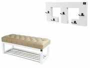 Ławka Pufa Pikowana Ekoskóra Beż Guzik Tapicerowany LPP-4 + Wieszak Ścienny WDC-22 Kolory Emra Wood Design