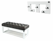 Ławka Pufa Pikowana Ekoskóra Brąz Guzik Tapicerowany LPP-4 + Wieszak Ścienny WDC-22 Kolory Emra Wood Design