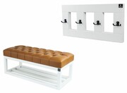 Ławka Pufa Pikowana Ekoskóra Brąz LPP-3 + Wieszak Ścienny WDC-17 Kolory Emra Wood Design
