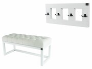 Ławka Pufa Pikowana Złamana Biel LPP-2 + Wieszak Ścienny WDC-17 Kolory Emra Wood Design