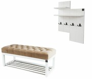 Ławka Pufa Pikowana Cappuccino Guzik Tapicerowany LPP-4 + Wieszak Ścienny WDC-5 Kolory Emra Wood Design