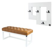 Ławka Pufa Pikowana Ekoskóra Brąz Guzik Tapicerowany LPP-2 + Wieszak Ścienny WDC-19 Kolory Emra Wood Design