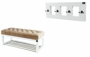 Ławeczka Pufa Pikowana Cappucino Guzik Tapicerowany LPP-4 + Wieszak Ścienny WDC-17 Kolory Emra Wood Design