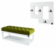 Ławka Pufa Pikowana Zielony Guzik Tapicerowany LPP-3 + Wieszak Ścienny WDC-19 Emra Wood Design