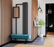 Ławka Do Przedpokoju Z Wieszakiem I Lustrem Metalowa Siedzisko Tapicerowane Stal LMW-7 Emra Wood Design