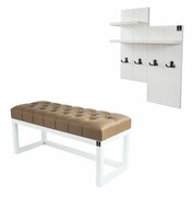 Ławka Pufa Pikowana Ekoskóra Brąz Guzik Tapicerowany LPP-2 + Wieszak Ścienny WDC-5 Kolory Emra Wood Design