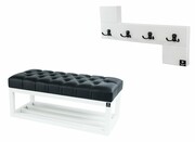 Ławka Pikowana Ekoskóra Czarna LPP-3 + Wieszak Ścienny WDC-35 Emra Wood Design