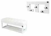 Ławka Pufa Pikowana Ekoskóra Biały Guzik Tapicerowany LPP-4 + Wieszak Ścienny WDC-22 Kolory Emra Wood Design