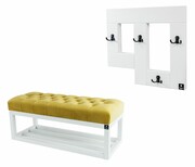 Ławka Pufa Pikowana Żółcień Cytrynowa Guzik Tapicerowany LPP-3 + Wieszak Ścienny WDC-19 Emra Wood Design
