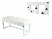 Ławka Pufa Pikowana Ekoskóra Biała Guzik Tapicerowany LPP-2 + Wieszak Ścienny WDC-22 Kolory Emra Wood Design