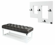 Ławeczka Pufa Pikowana Ekoskóra Brąz Guzik Tapicerowany LPP-3 + Wieszak Ścienny WDC-19 Emra Wood Design