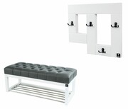 Ławeczka Pufa Pikowana Ekoskóra Grafit Guzik Tapicerowany LPP-4 + Wieszak Ścienny WDC-19 Kolory Emra Wood Design