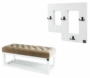 Ławka Pufa Pikowana Cappuccino Guzik Tapicerowany LPP-3 + Wieszak Ścienny WDC-19 Emra Wood Design
