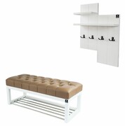 Ławka Pufa Pikowana Ekoskóra Brąz Guzik Tapicerowany LPP-4 + Wieszak Ścienny WDC-5 Kolory Emra Wood Design