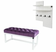 Ławka Pufa Pikowana Fiolet Guzik Tapicerowany LPP-2 + Wieszak Ścienny WDC-5 Kolory Emra Wood Design