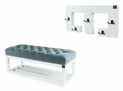 Ławka Pufa Pikowana Popiel LPP-3 + Wieszak Ścienny WDC-22 Emra Wood Design