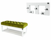Ławka Pufa Pikowana Zielony Guzik Tapicerowany LPP-4 + Wieszak Ścienny WDC-22 Kolory Emra Wood Design