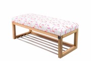 Ławeczka Pufa Tapicerowana Siedzisko Gładkie Flamingi na palmach LPG-4 Rozmiary od 50 cm do 200 cm Emra Wood Design