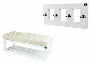 Ławka Pufa Pikowana Ekoskóra Ecru LPP-3 + Wieszak Ścienny WDC-17 Emra Wood Design