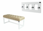Ławka Pufa Pikowana Ekoskóra Beż LPP-2 + Wieszak Ścienny WDC-17 Kolory Emra Wood Design
