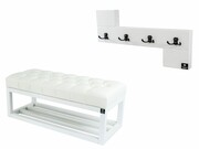 Ławka Pikowana Ekoskóra Biała LPP-3 + Wieszak Ścienny WDC-35 Emra Wood Design
