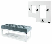 Ławka Pufa Pikowana Popiel Guzik Tapicerowany LPP-3 + Wieszak Ścienny WDC-19 Emra Wood Design