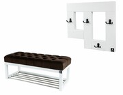 Ławeczka Pufa Pikowana Brąz Guzik Tapicerowany LPP-4 + Wieszak Ścienny WDC-19 Kolory Emra Wood Design