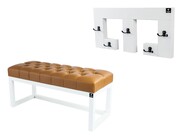 Ławka Pufa Pikowana Ekoskóra Brąz Guzik Tapicerowany LPP-2 + Wieszak Ścienny WDC-22 Kolory Emra Wood Design