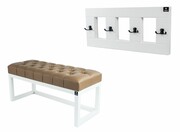 Ławka Pufa Pikowana Ekoskóra Brąz LPP-2 + Wieszak Ścienny WDC-17 Kolory Emra Wood Design