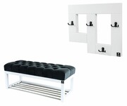 Ławeczka Pufa Pikowana Grafitowy Guzik Tapicerowany LPP-4 + Wieszak Ścienny WDC-19 Kolory Emra Wood Design