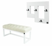 Ławka Pufa Pikowana Ekoskóra Ecru Guzik Tapicerowany LPP-2 + Wieszak Ścienny WDC-19 Kolory Emra Wood Design