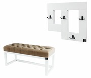 Ławka Pufa Pikowana Cappuccino Guzik Tapicerowany LPP-2 + Wieszak Ścienny WDC-19 Emra Wood Design