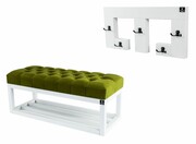 Ławka Pufa Pikowana Zielony LPP-3 + Wieszak Ścienny WDC-22 Emra Wood Design